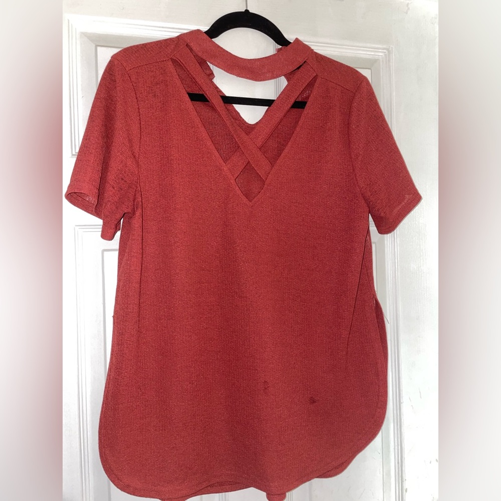 Burnt orange cross neck shirt
